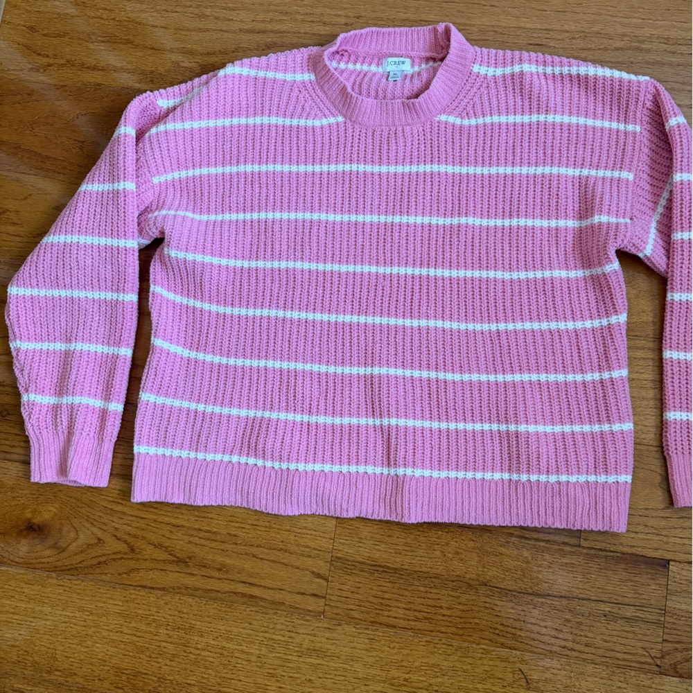 J. Crew Pink and White Textured Sweater